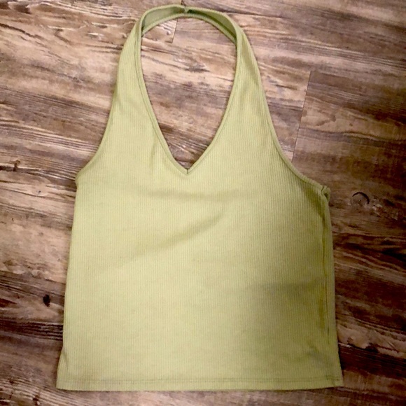 American Eagle Green Ribbed Halter Tank Top Size Large - Picture 2 of 11